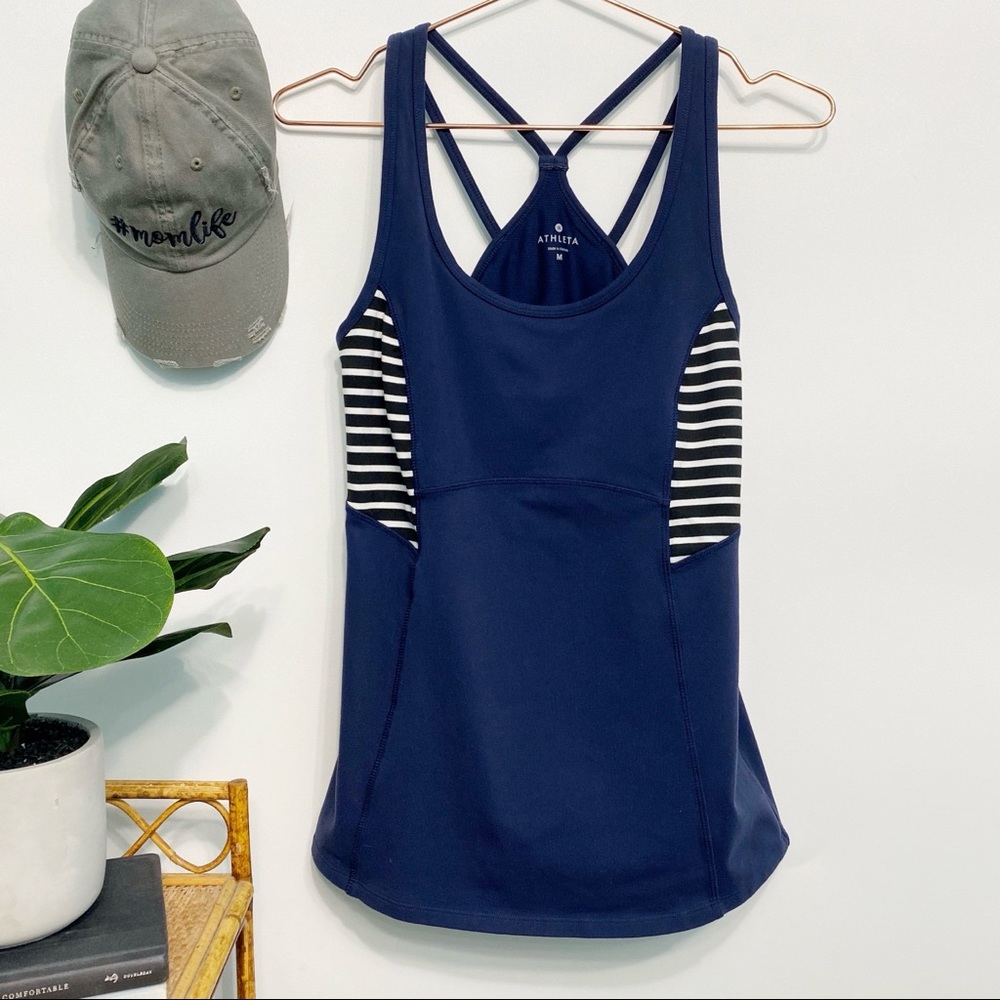 athleta | navy nautical stripe support yoga tank m